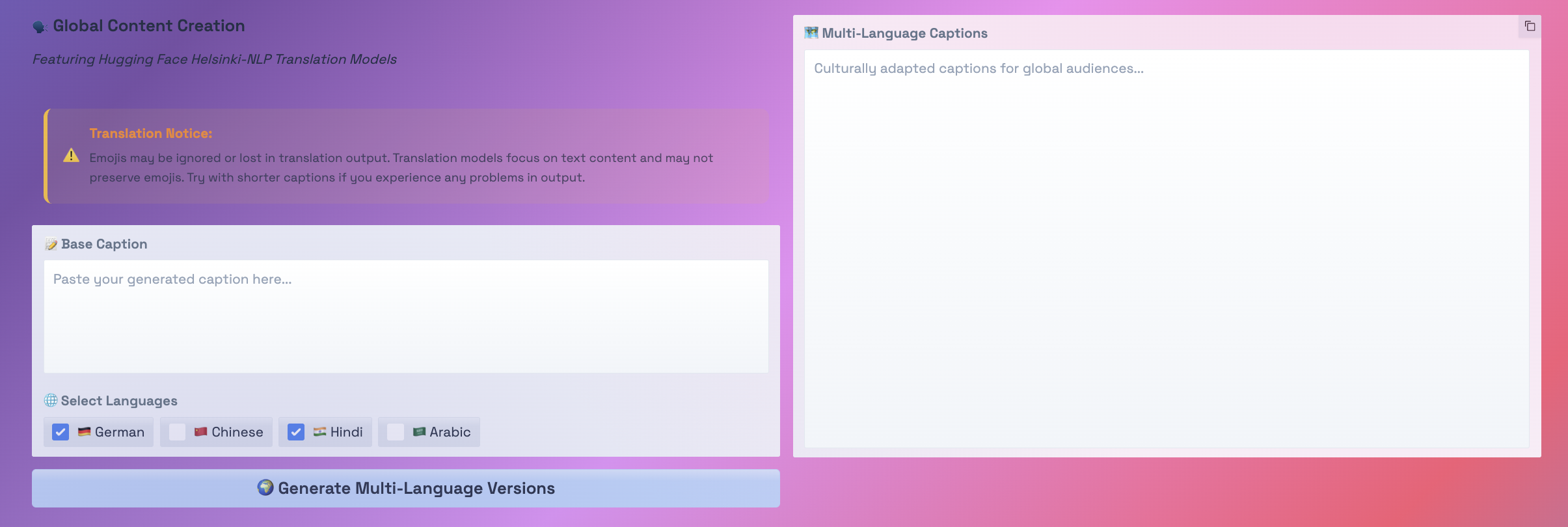 Instagram Caption Generator UI Screenshot