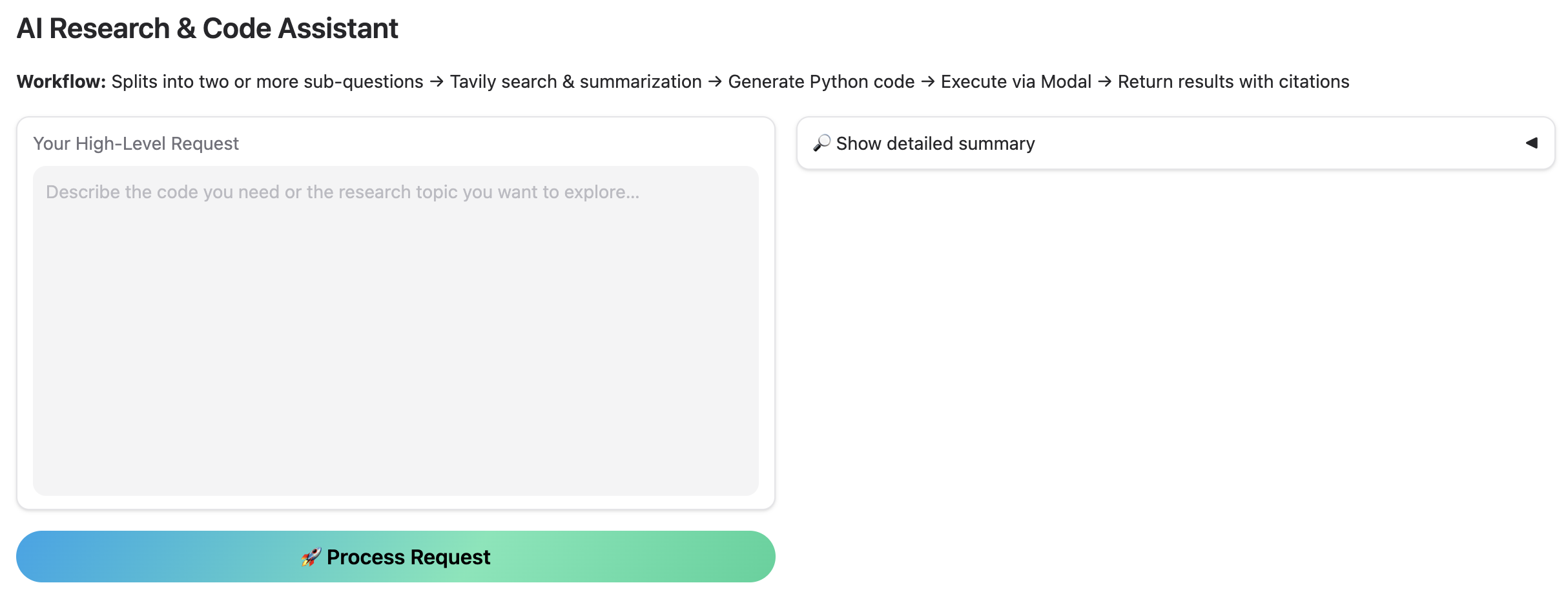 ShallowCodeResearch UI Screenshot